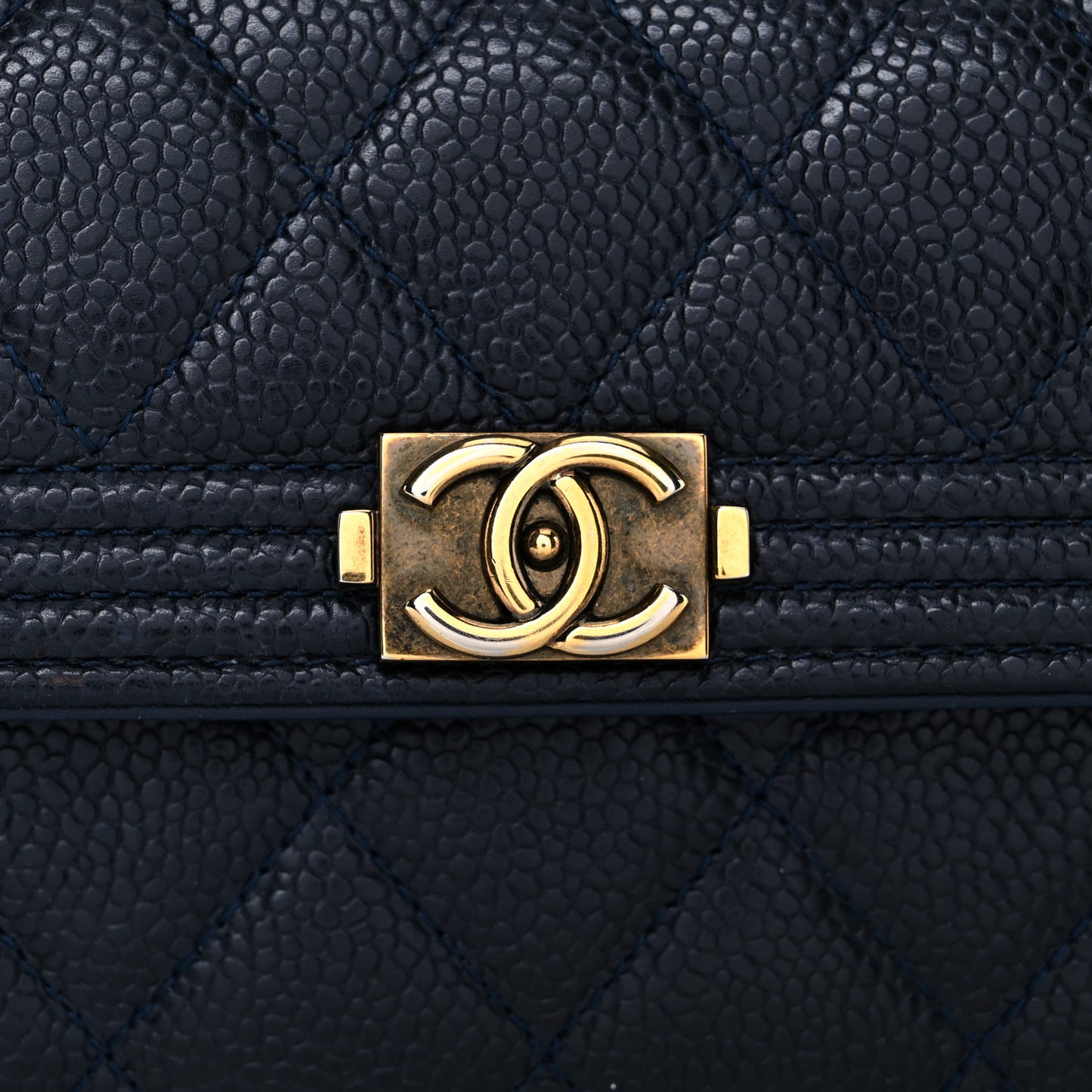 Caviar Quilted Large Boy Gusset Flap Wallet Blue