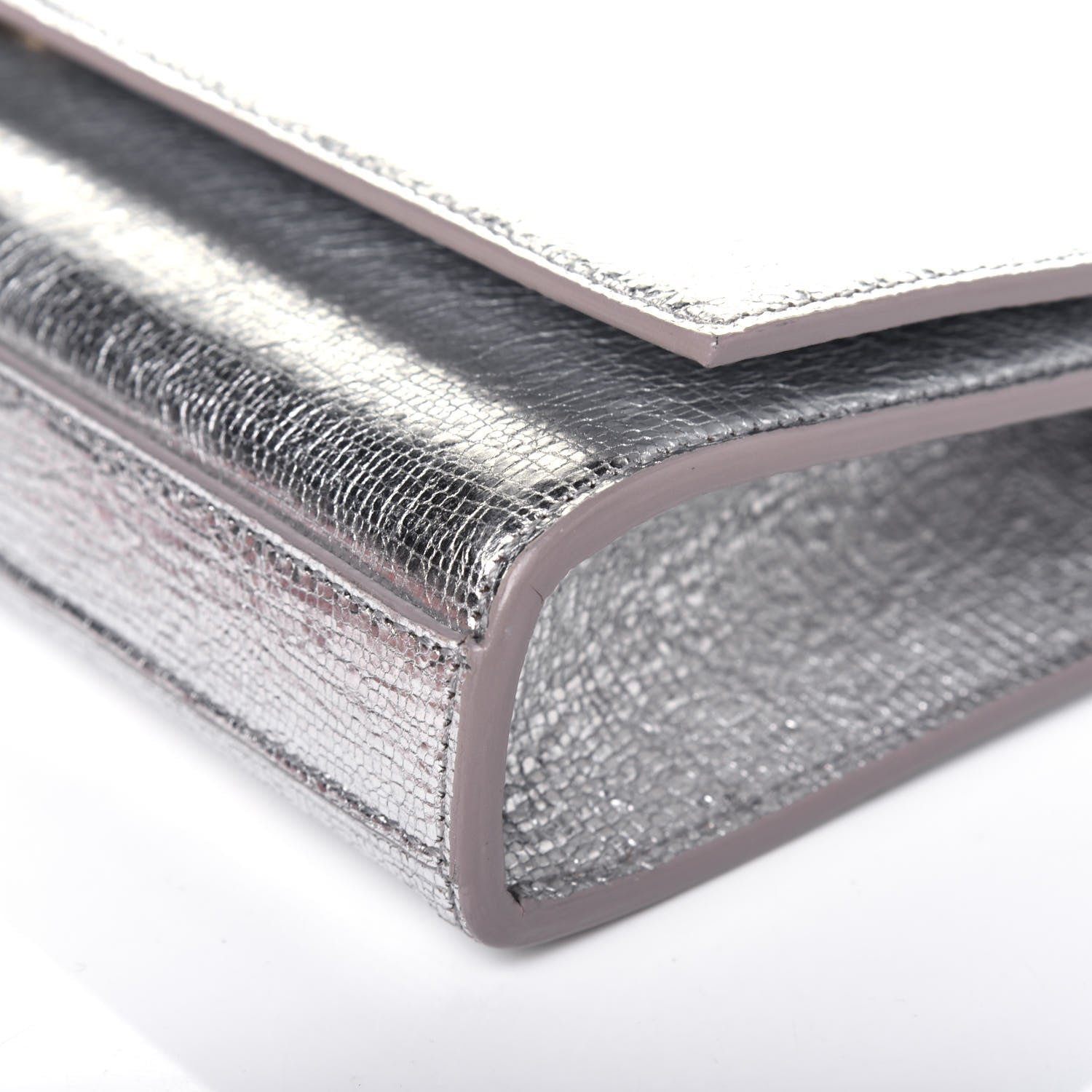 Saint Laurent Textured Metallic Calfskin Classic Monogram Cassandre Clutch Silver 11 of 15