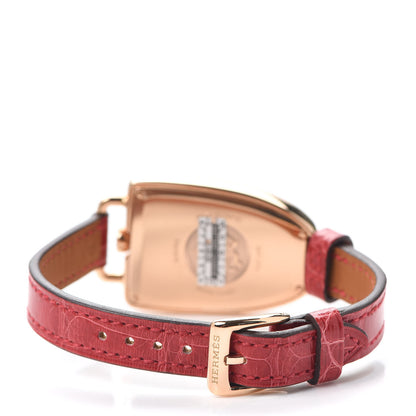 Hermes 18K Rose Gold Alligator Diamond Bezel 26mm Galop Quartz Watch Braise 3 of 5