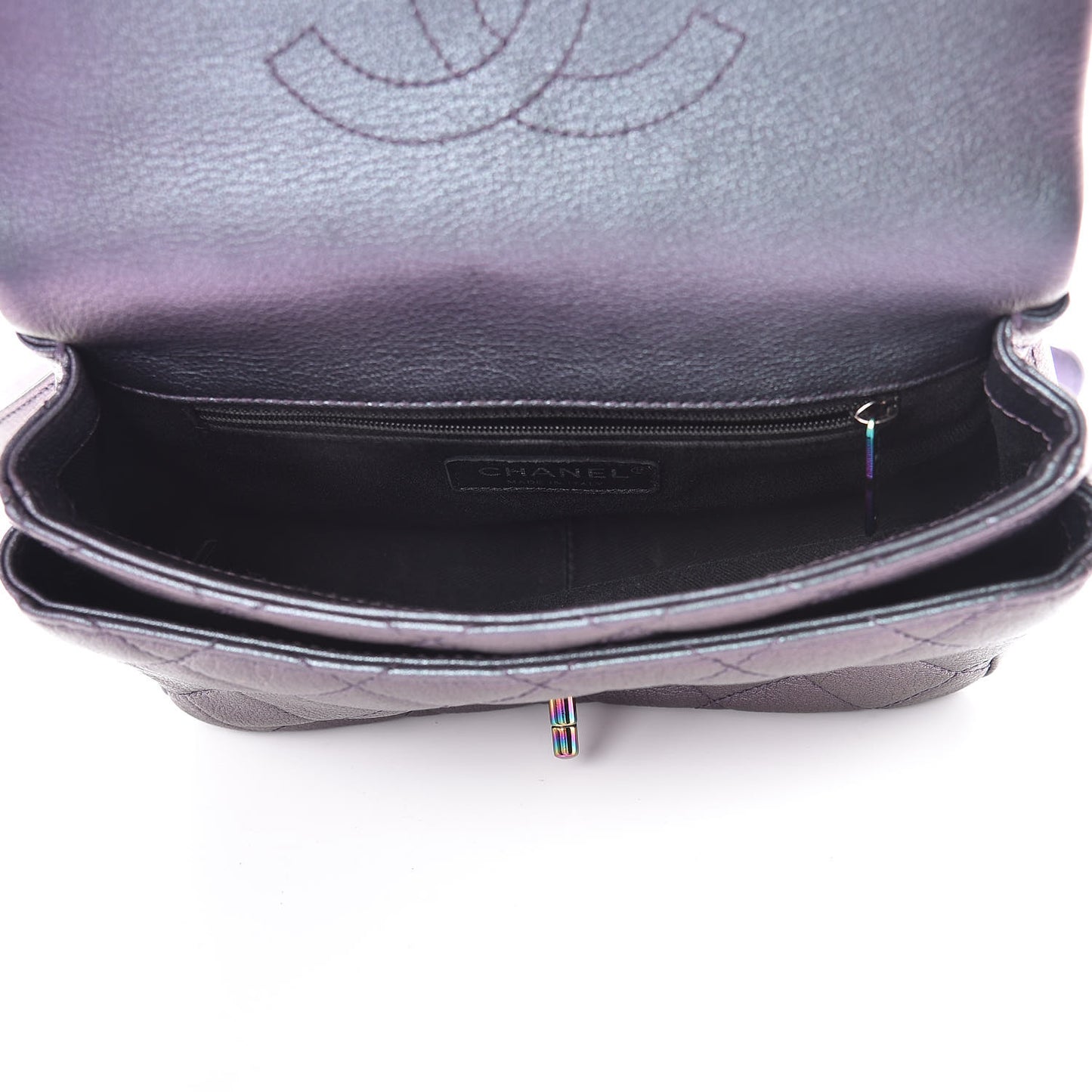Iridescent Goatskin Quilted Small Double Carry Waist Chain Flap Purple