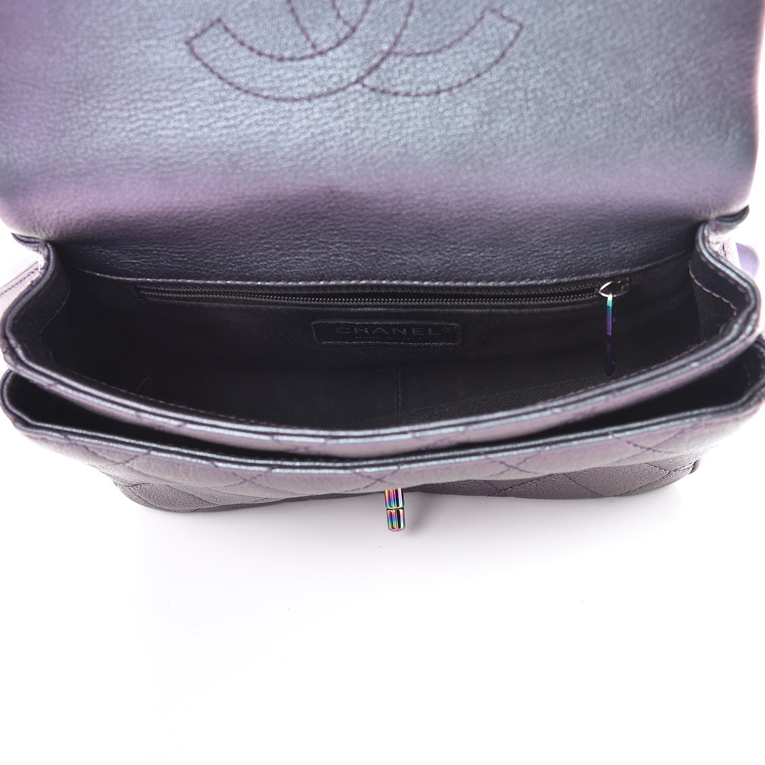 Chanel Iridescent Goatskin Quilted Small Double Carry Waist Chain Flap Purple 5 of 12