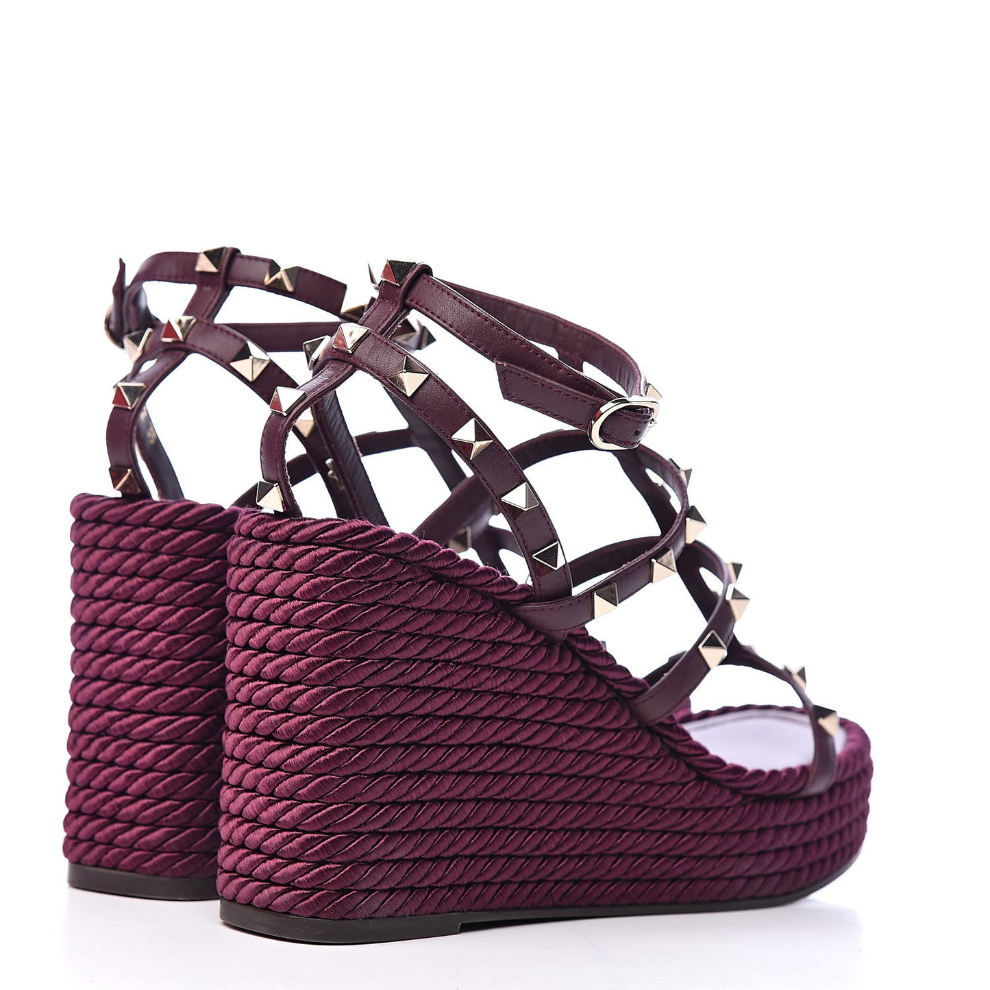 Calfskin Rockstud Ankle Strap Torchon Espadrille Caged 25/95mm Wedge Sandals 38 Rubin