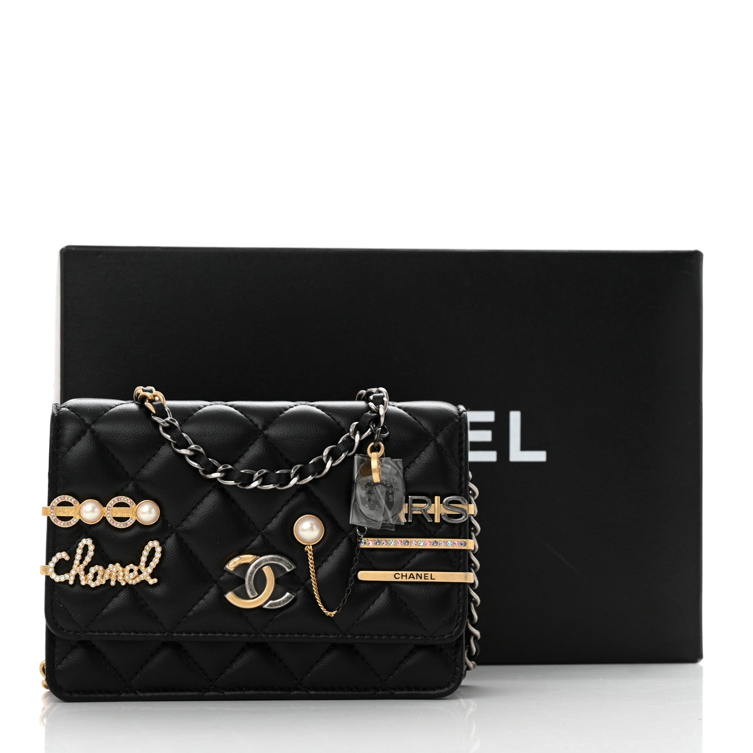 Chanel Lambskin Quilted Coco Clips Mini Wallet On Chain WOC Black 11 of 11
