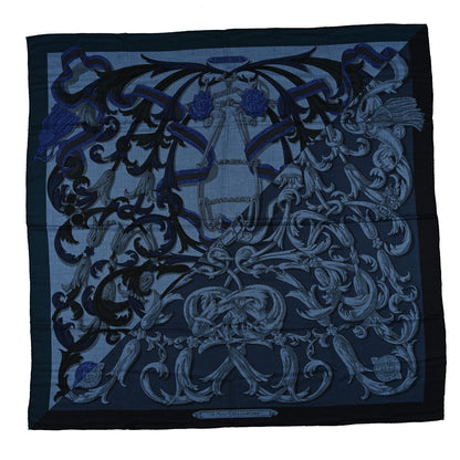 Hermes Cashmere Silk Le Mors a La Conetable Shawl 140 Marine Black Bleu Chine 1 of 4