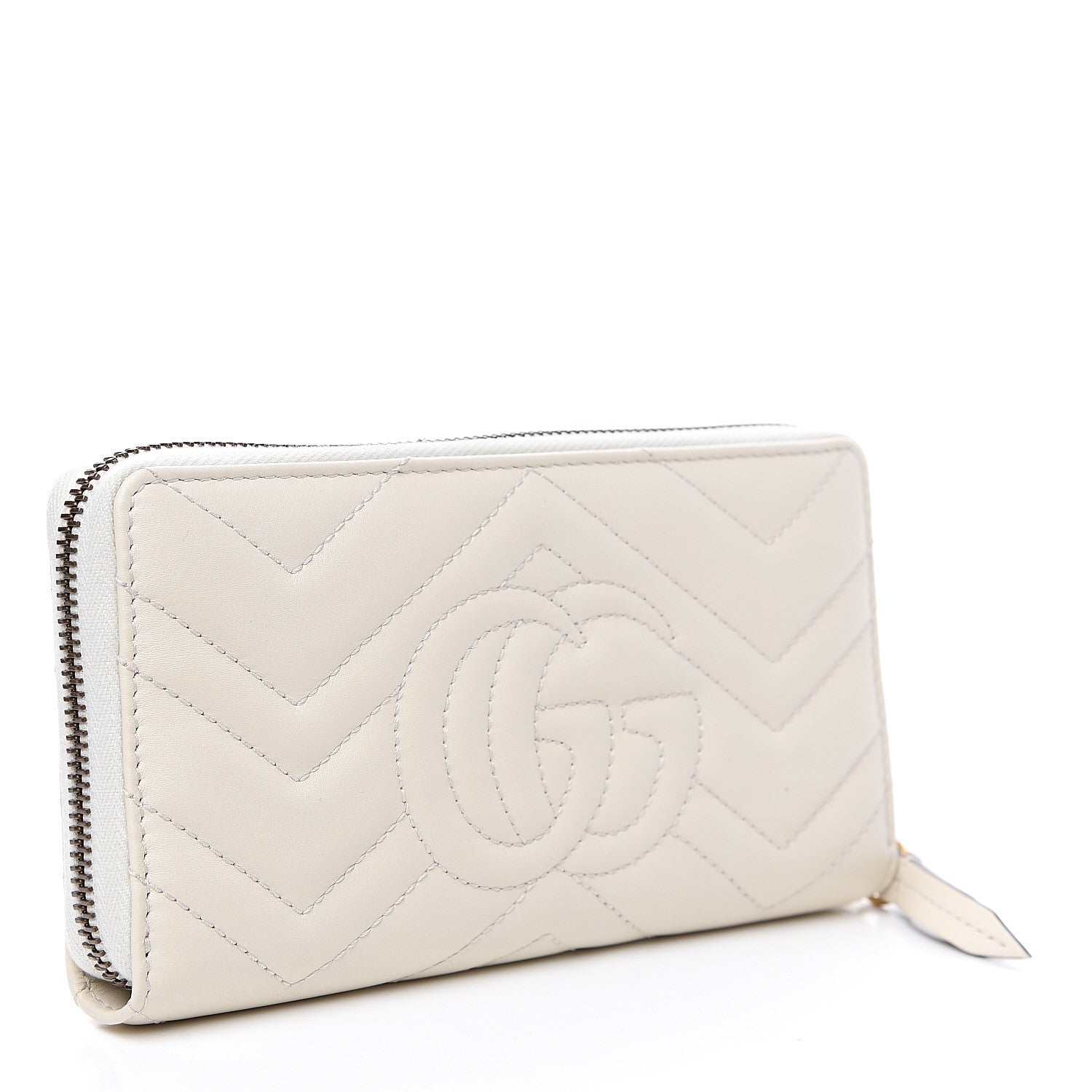 Gucci Calfskin Matelasse GG Marmont Zip Around Wallet White 2 of 7