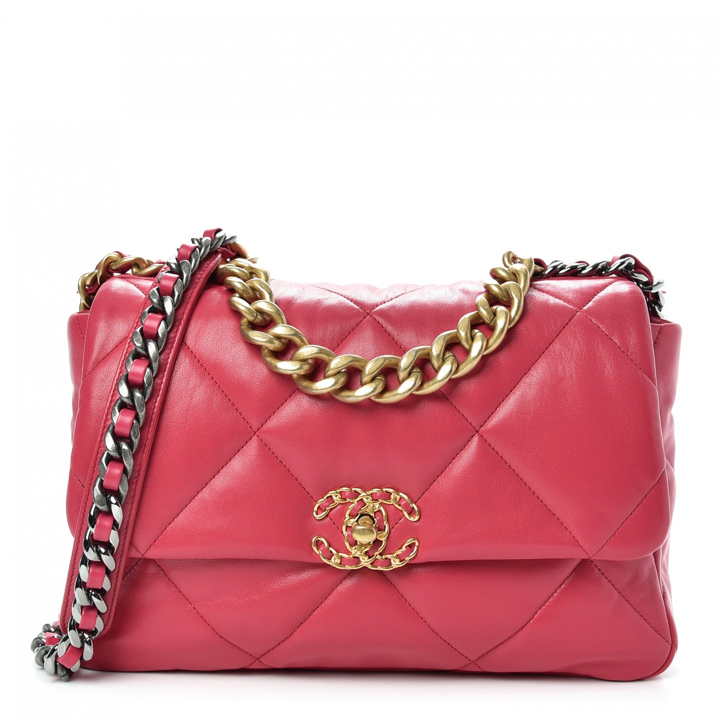 Lambskin Quilted Large Chanel 19 Flap Dark Pink