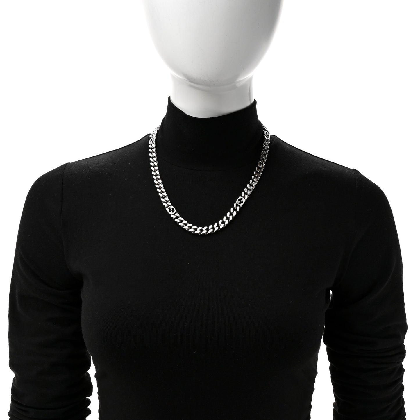 Palladium Interlocking G Gurmette Chain Necklace Silver