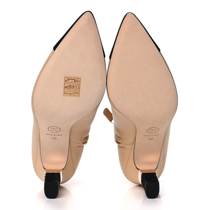 Chanel Lambskin Grosgrain Cap Toe Short Ankle Boots 39 Beige Black 5 of 10