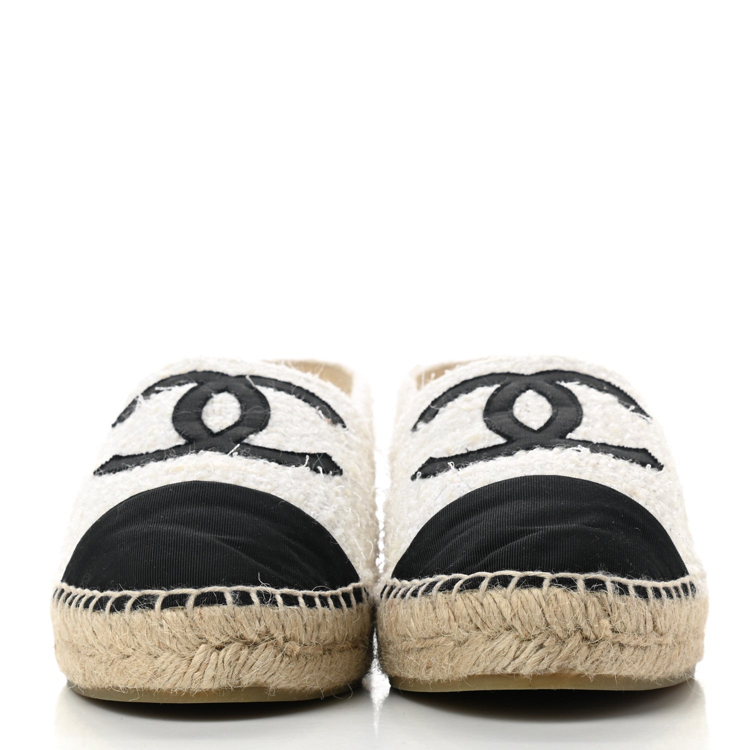 Chanel Tweed Grosgrain CC Espadrilles 41 White Black 2 of 8
