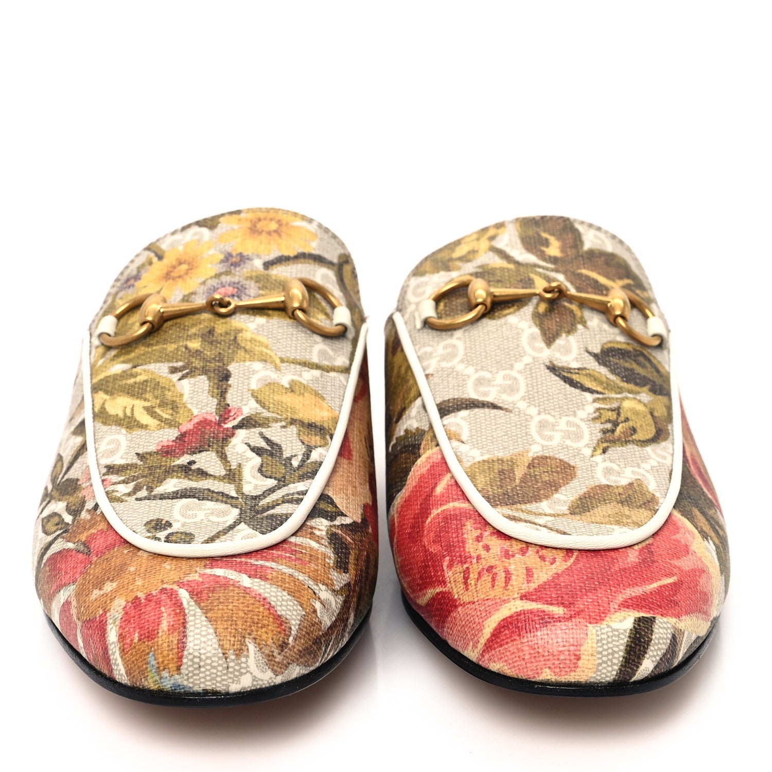 Gucci GG Supreme Monogram Malaga Kid Water Flora Womens Princetown Slippers 38.5 Beige White Multicolor Mystic White 3 of 11