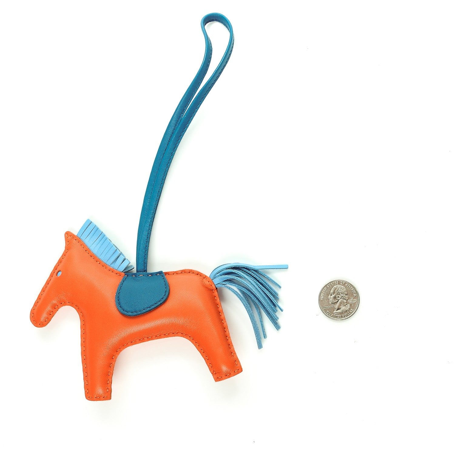 Hermes Milo Lambskin Grigri Rodeo Horse Bag Charm MM Feu Celeste Bleu Izmir 2 of 5