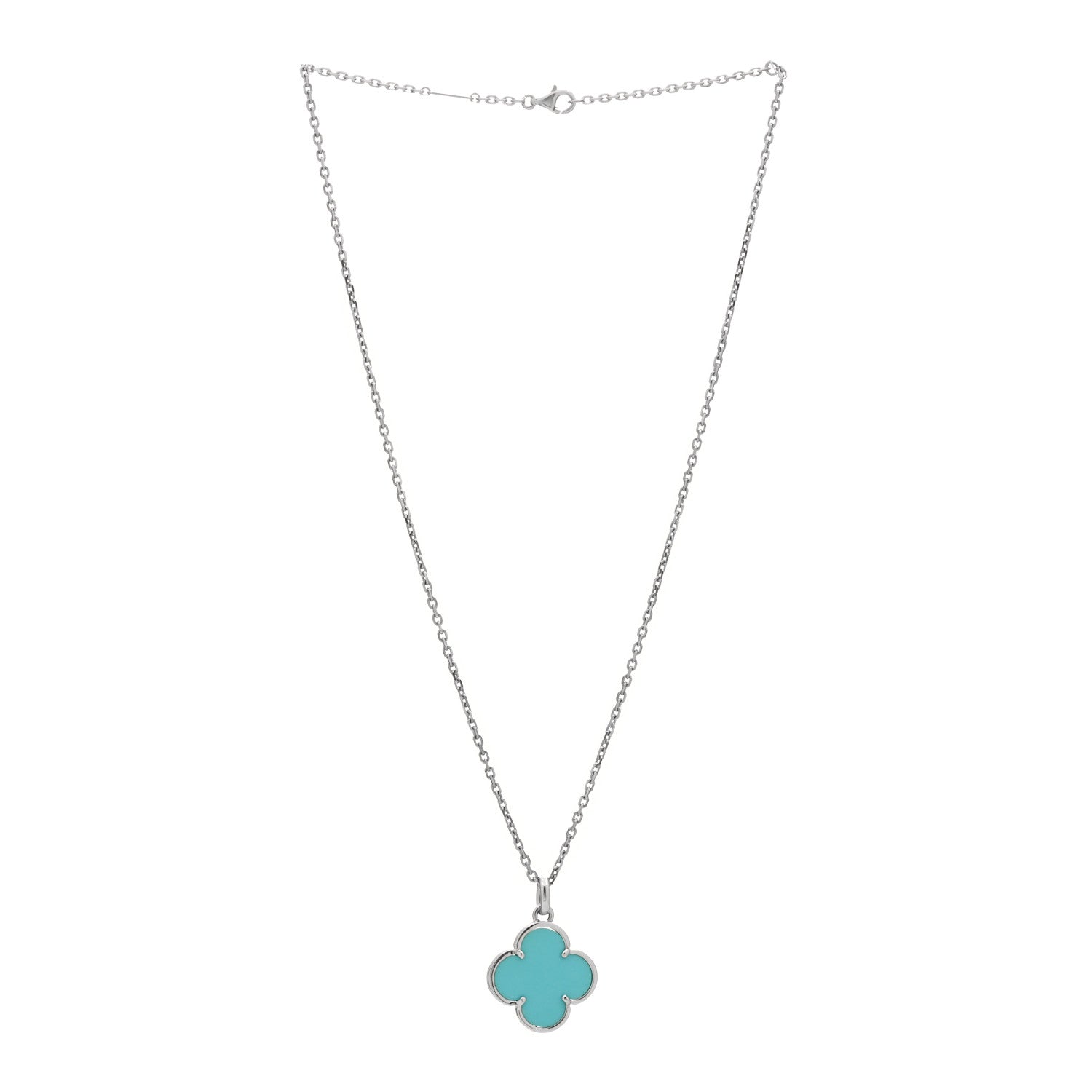 Van Cleef & Arpels 18K White Gold Turquoise Magic Alhambra Necklace 2 of 5