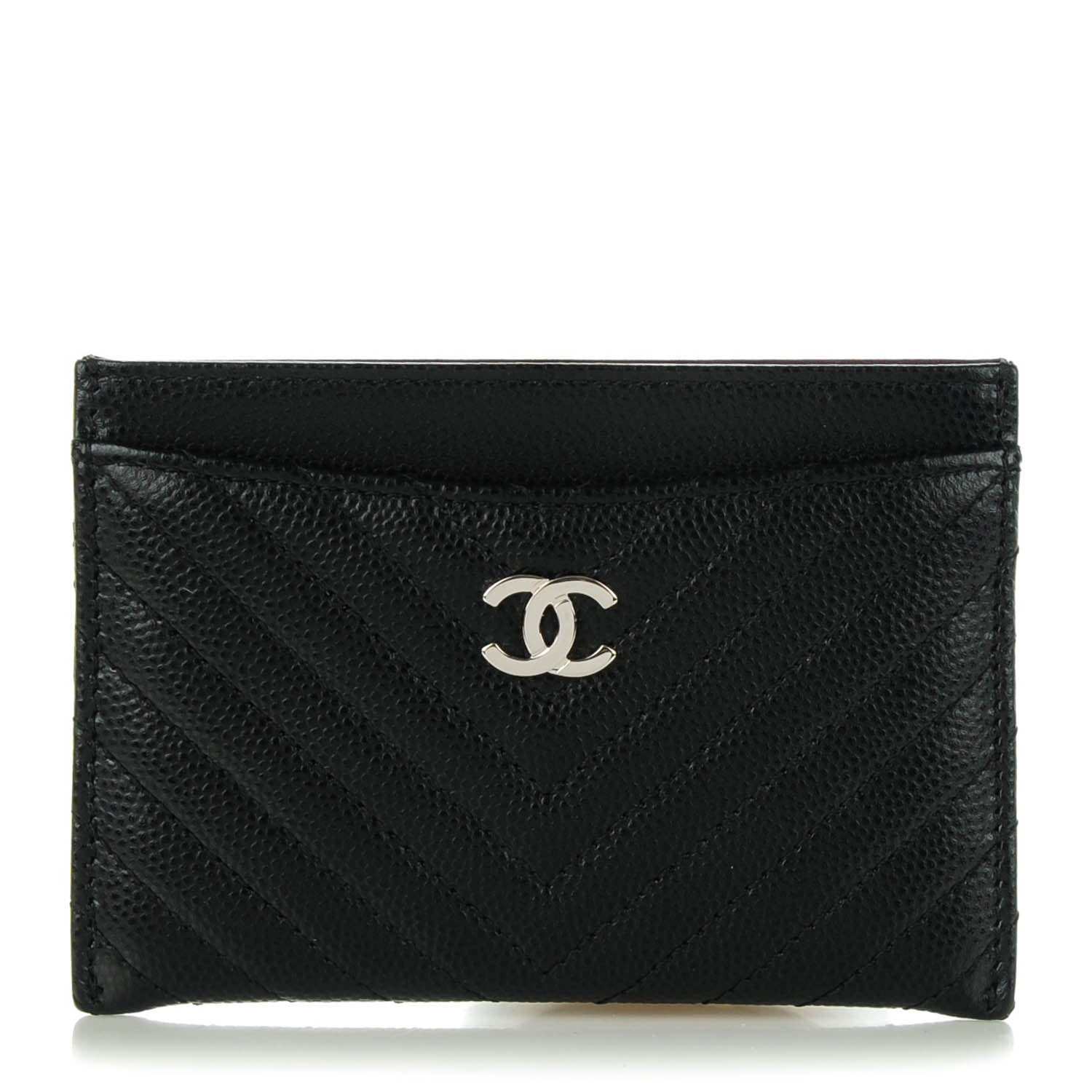 Chanel Caviar Chevron Quilted Card Holder Black 1 of 8