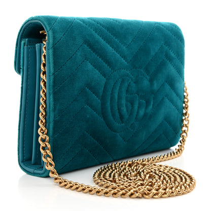 Gucci Velvet Matelasse GG Marmont Chain Wallet Pavone Cyan 2 of 11