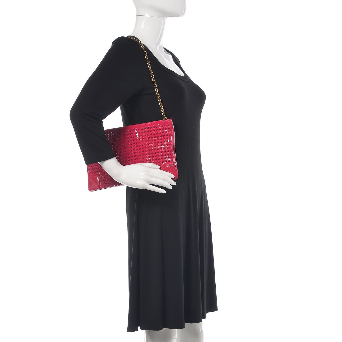Calfskin Studded Loubiposh Chain Clutch Rose Indien