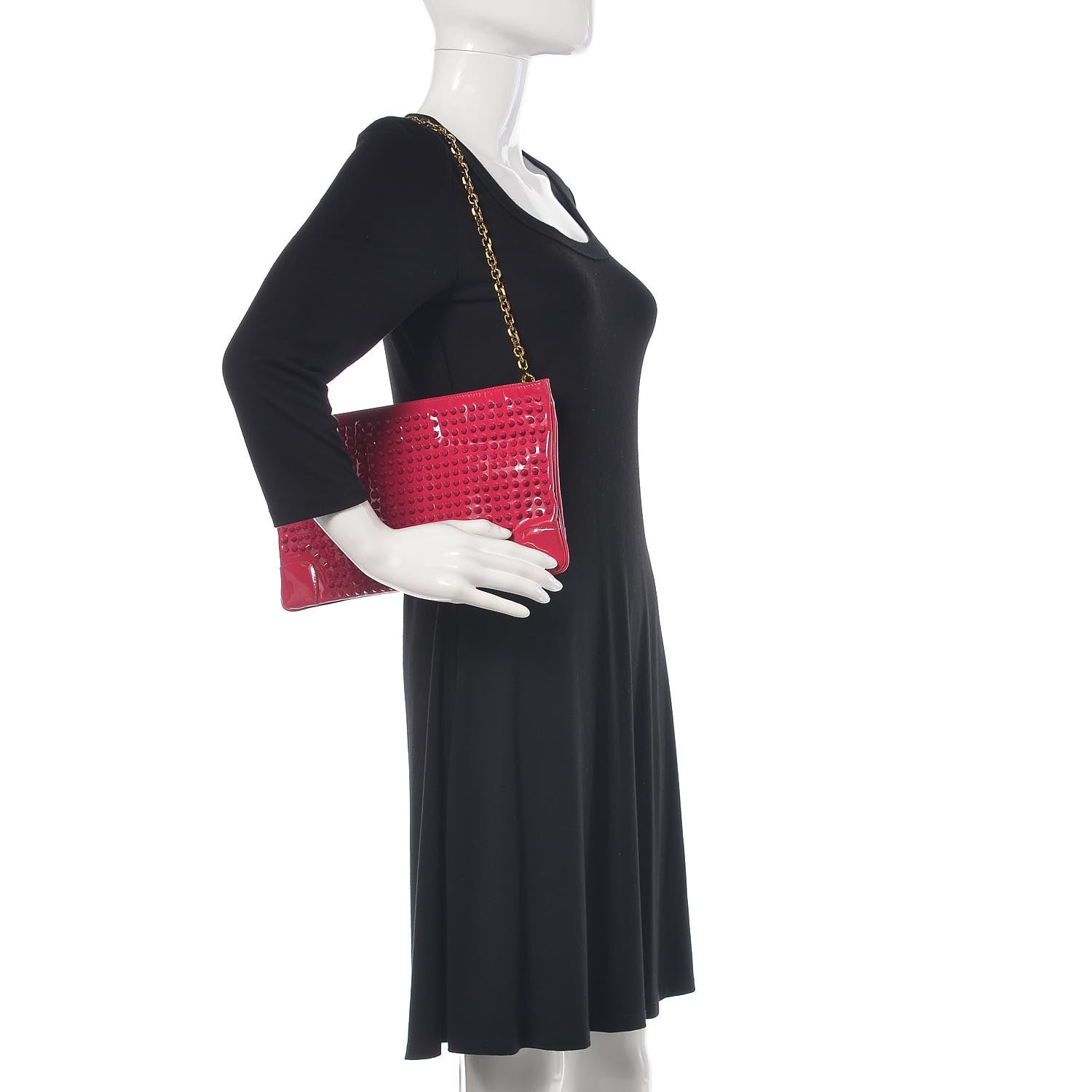 Christian Louboutin Calfskin Studded Loubiposh Chain Clutch Rose Indien 2 of 8