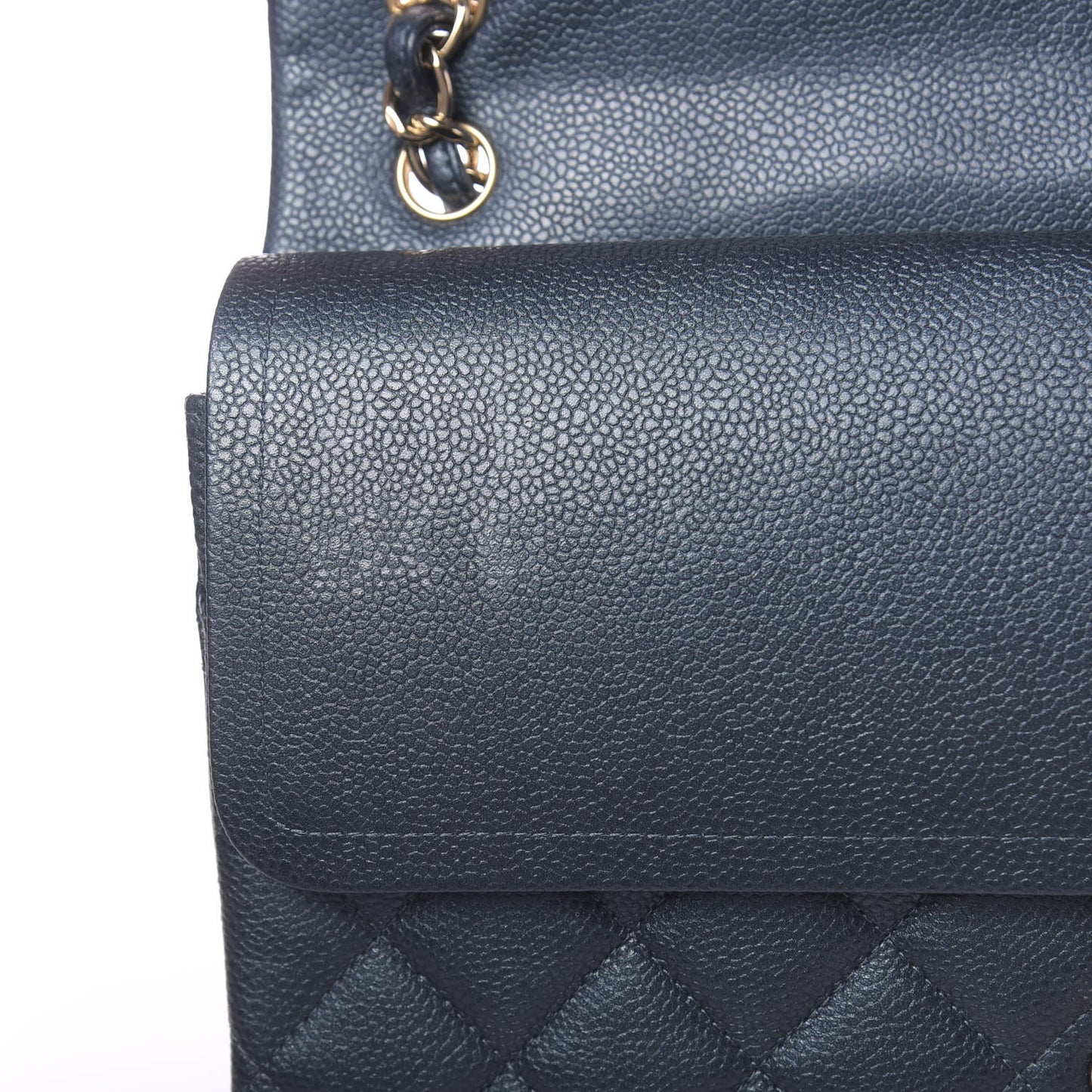 Iridescent Caviar Quilted Jumbo Double Flap Dark Blue