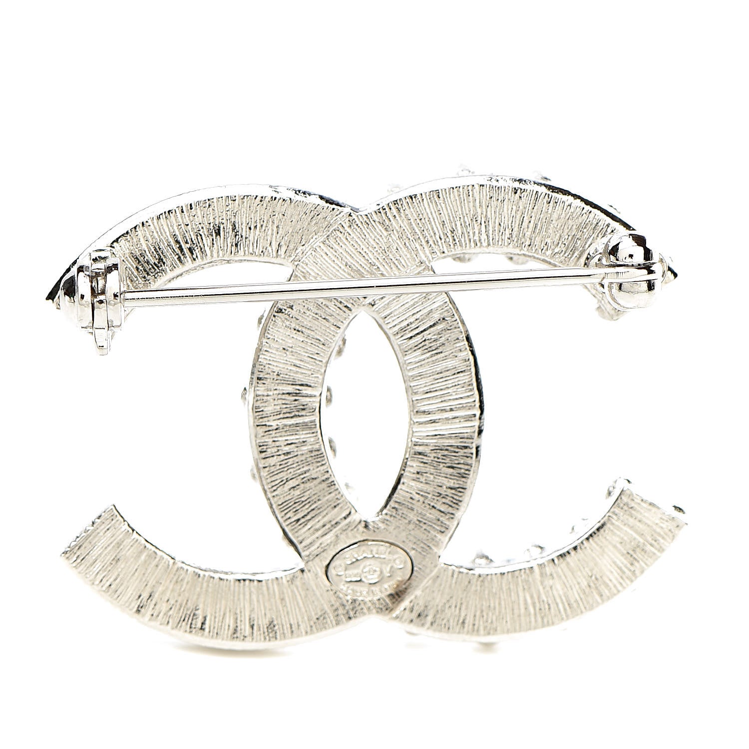 Chanel Baguette Round Crystal CC Brooch Silver 3 of 5