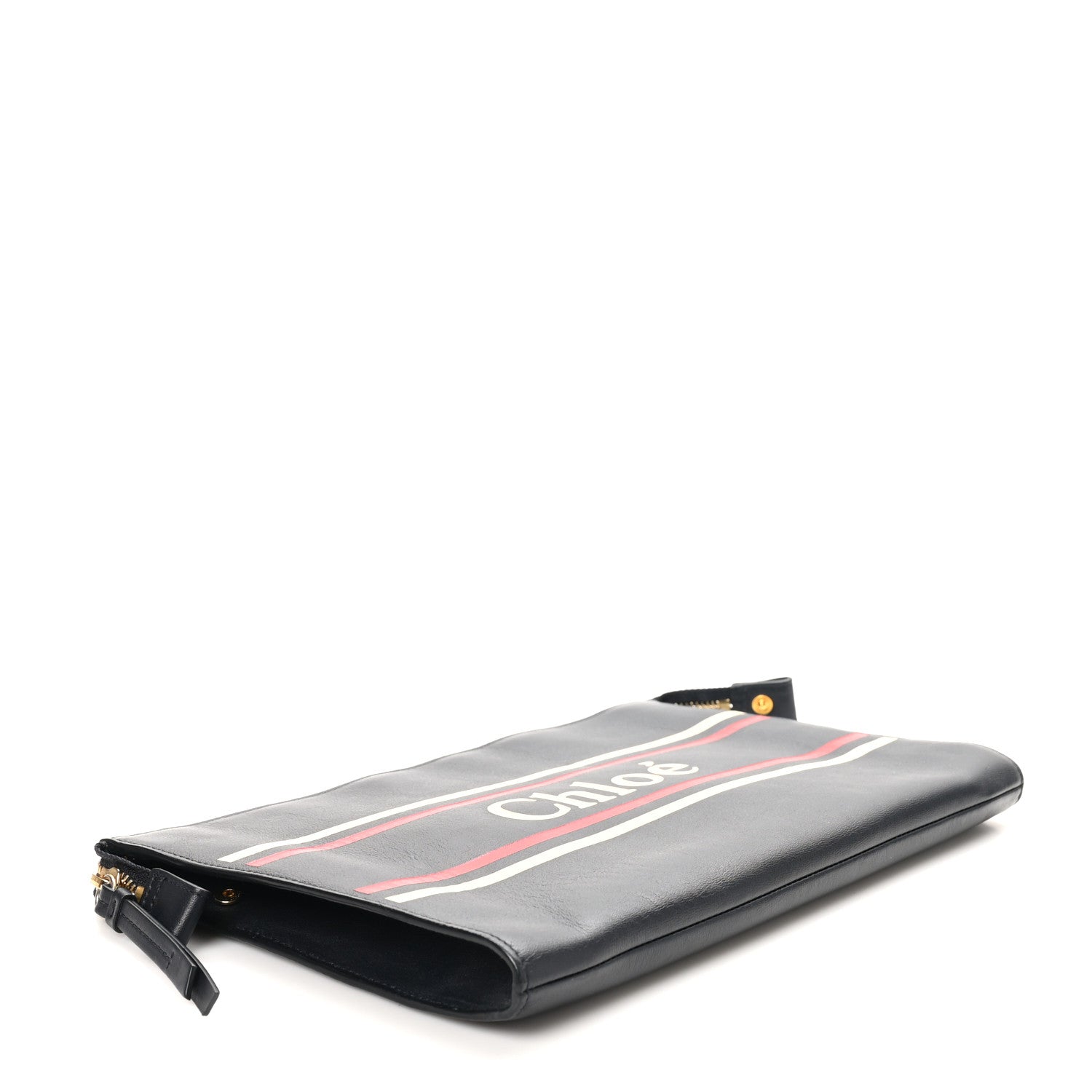 Chloe Calfskin Stripe Flat Pouch Clutch Black 4 of 9