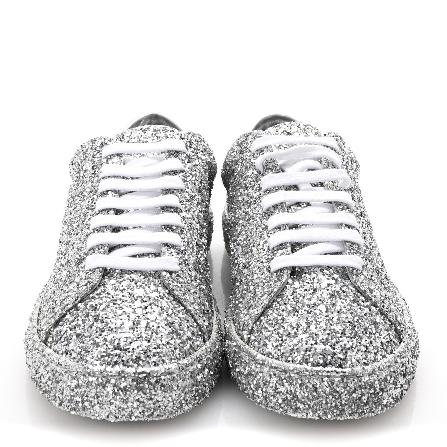 Saint Laurent Calfskin Crystal Glitter Andy Sneakers 37 Silver 3 of 11