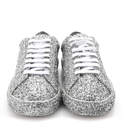 Saint Laurent Calfskin Crystal Glitter Andy Sneakers 37 Silver 3 of 11