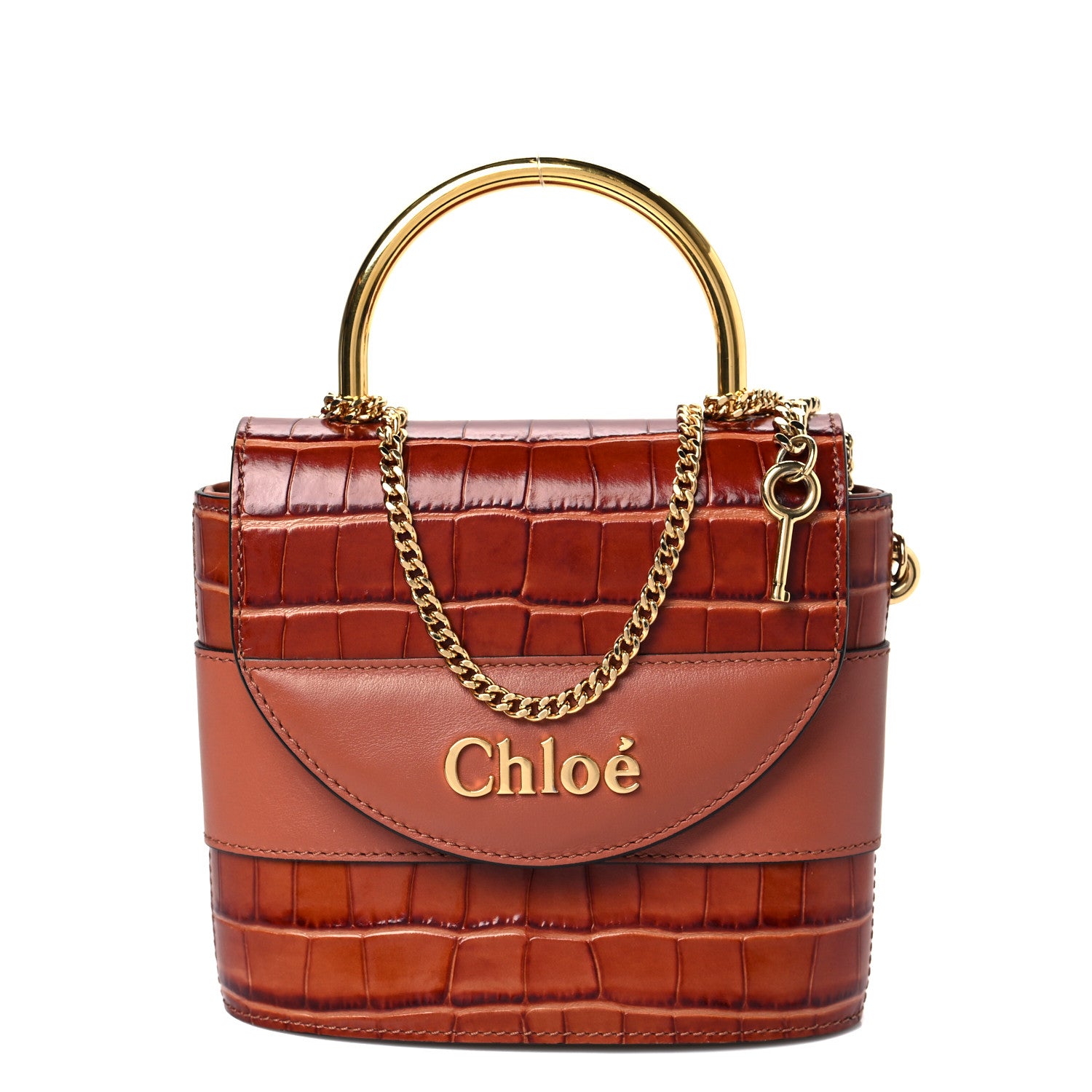 Chloe Calfskin Crocodile Embossed Small Aby Lock Chestnut Brown 1 of 7