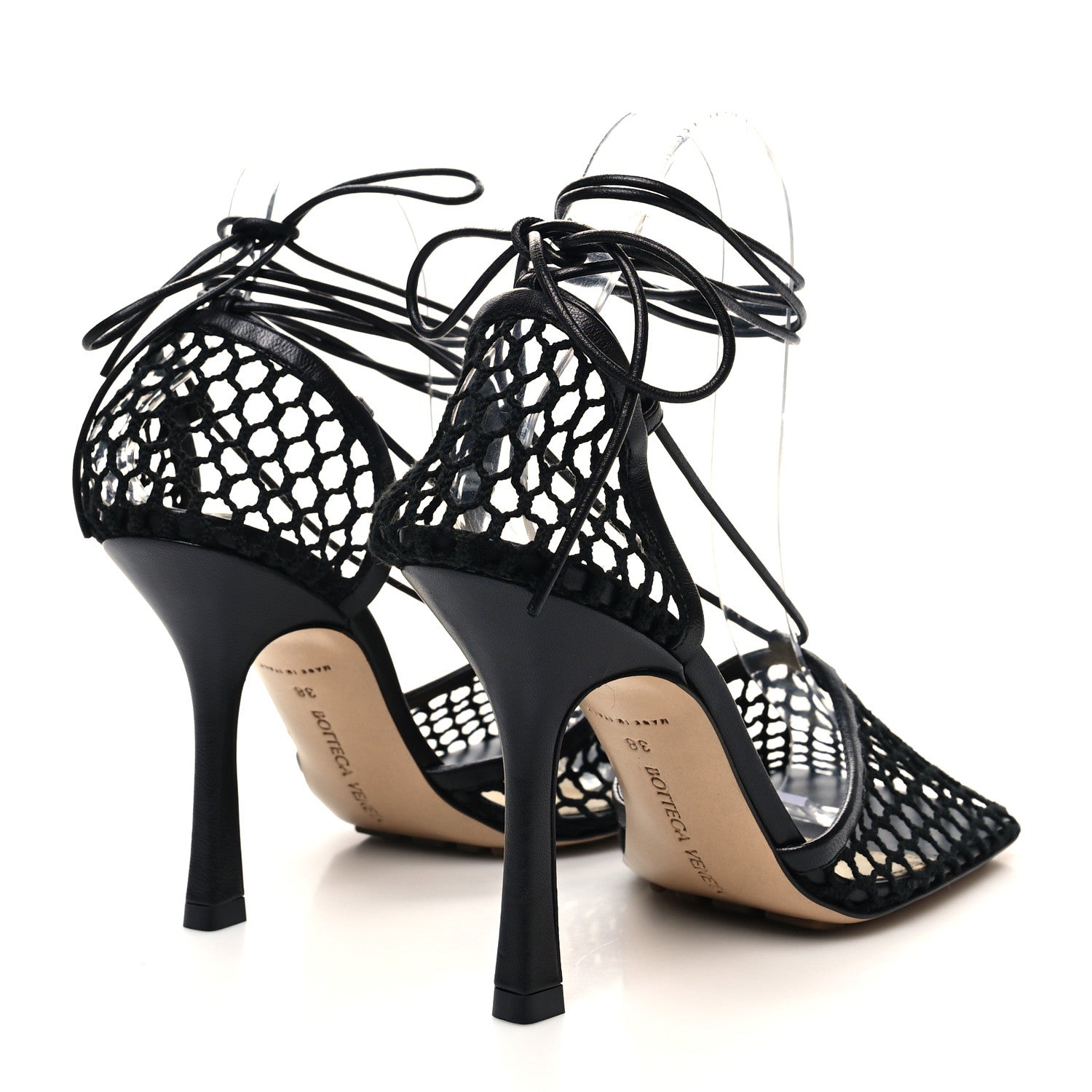 Bottega Veneta Mesh Nappa Stretch Ankle Tie Sandals 38 Black 4 of 7