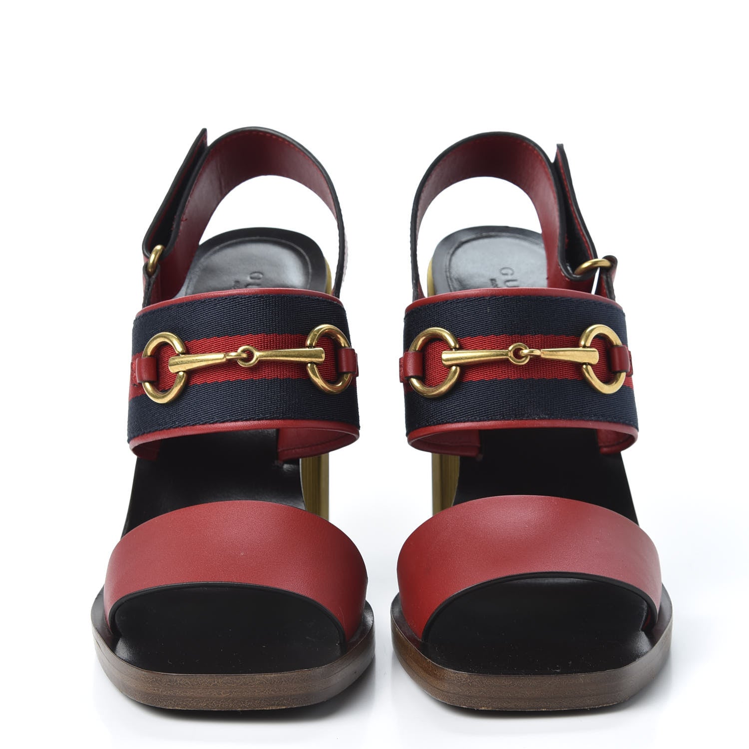 Gucci Calfskin Nylon Web Horsebit Lifford Sandals 37.5 Hibiscus Red 2 of 10