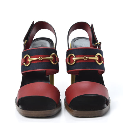 Gucci Calfskin Nylon Web Horsebit Lifford Sandals 37.5 Hibiscus Red 2 of 10