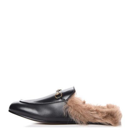 Gucci Calfskin Fur Womens Princetown Slippers 41.5 Black 1 of 8