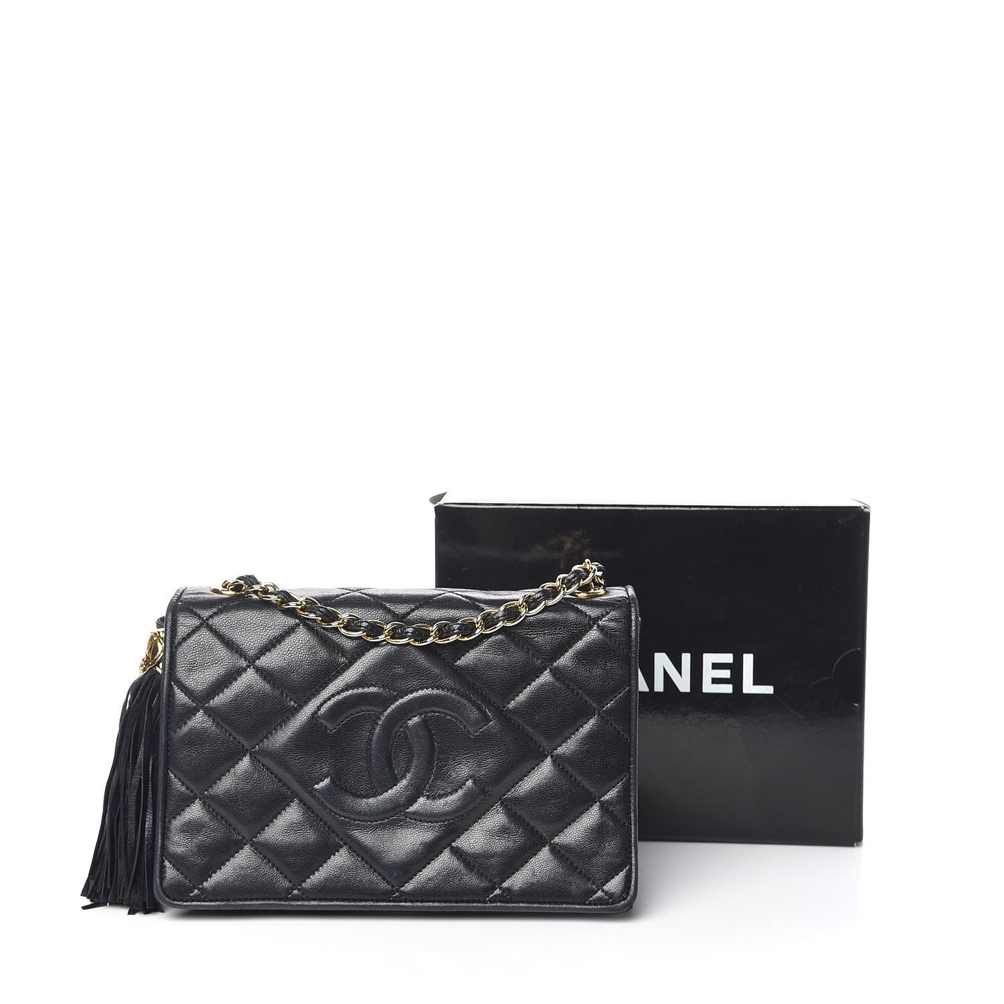 Lambskin Quilted Small Tassel Single Flap Black