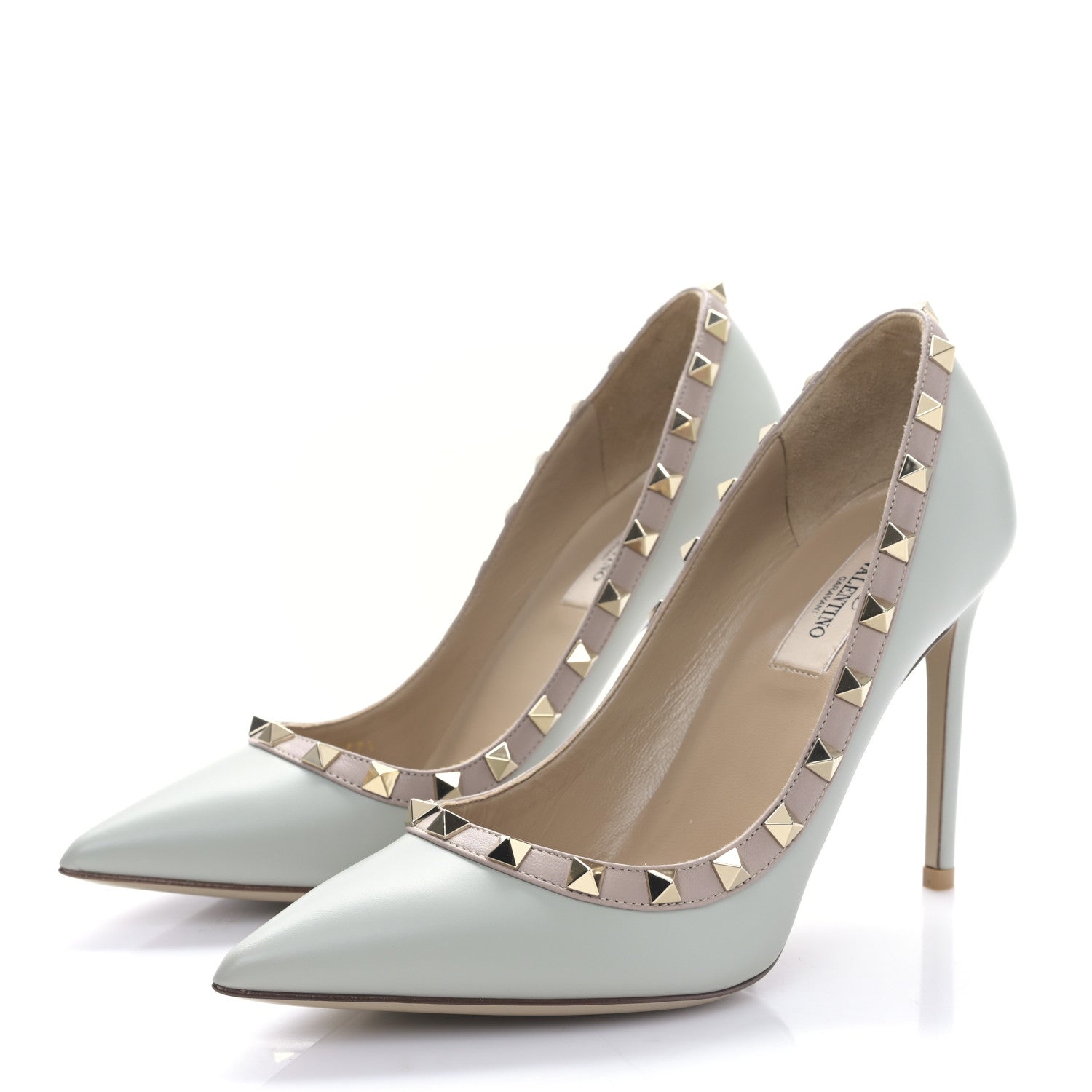 Valentino Garavani Nappa Rockstud 100mm Pumps 37.5 Stone Poudre 3 of 8