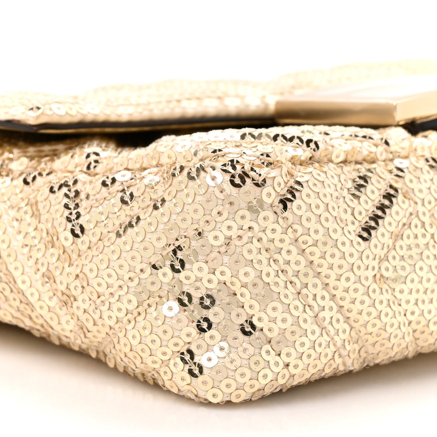 Ricamo Sequin Paillettes Vitello Grace FF Mini Baguette Oro Chiaro