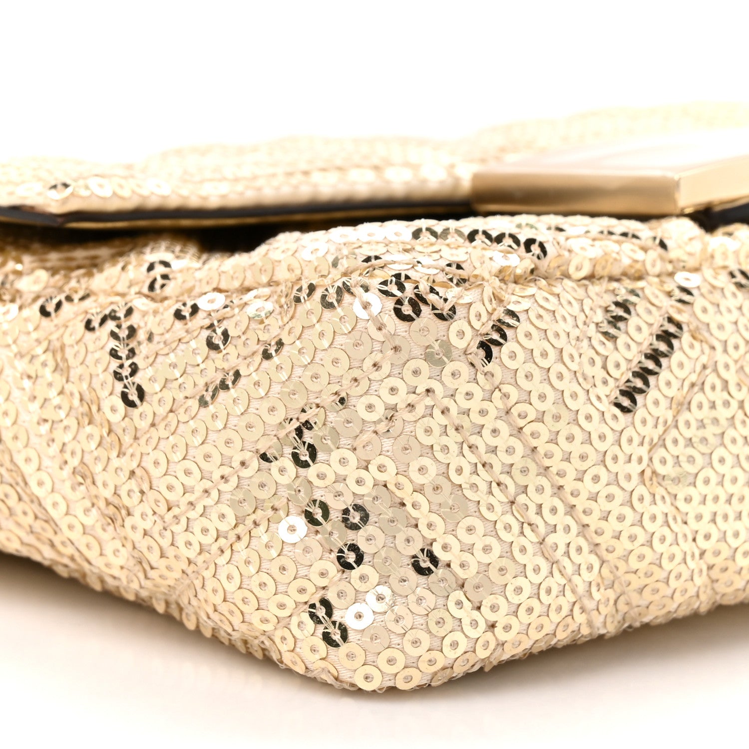 Fendi Ricamo Sequin Paillettes Vitello Grace FF Mini Baguette Oro Chiaro 10 of 10