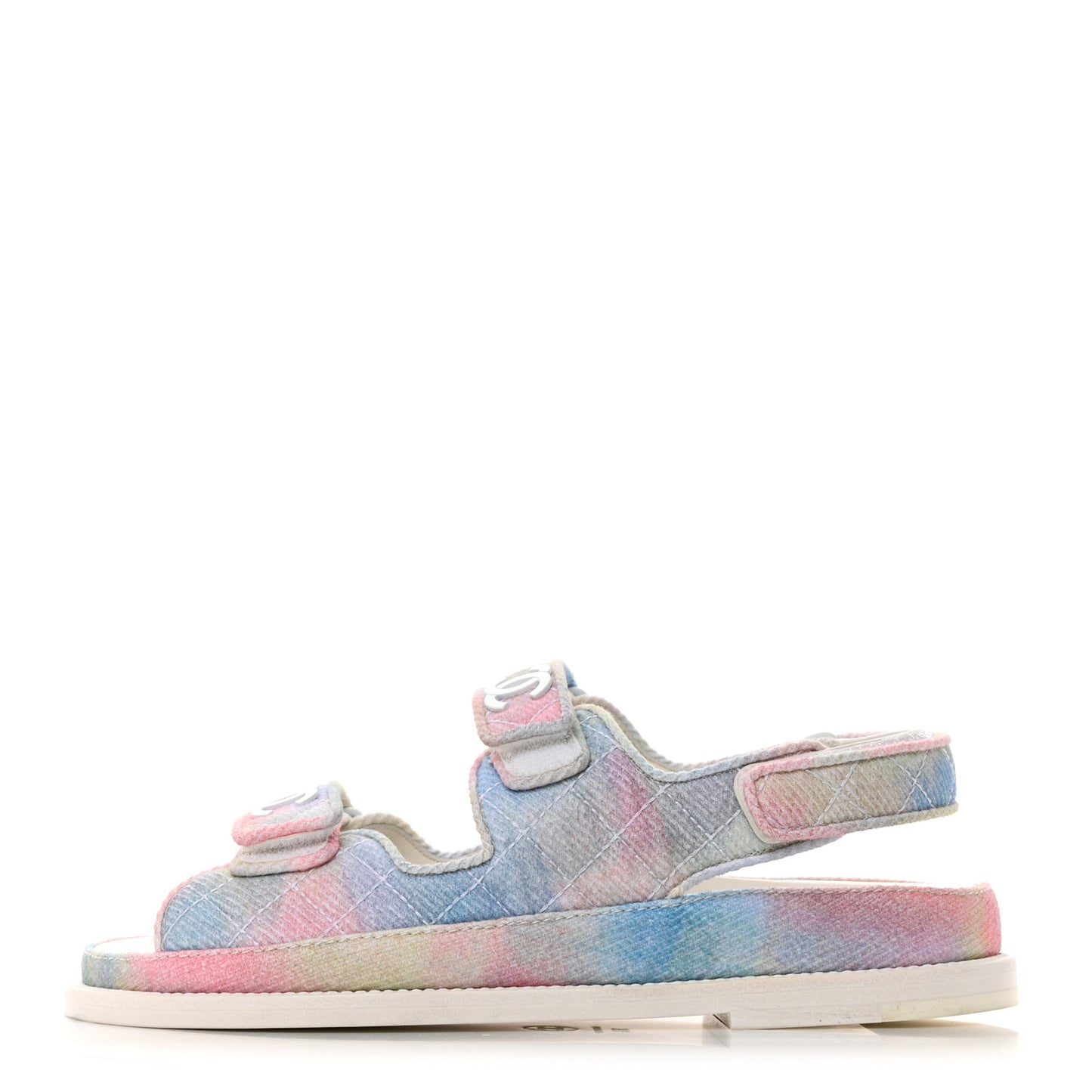 Printed Fabric Quilted Dad Sandals 36.5 Green Pink Blue