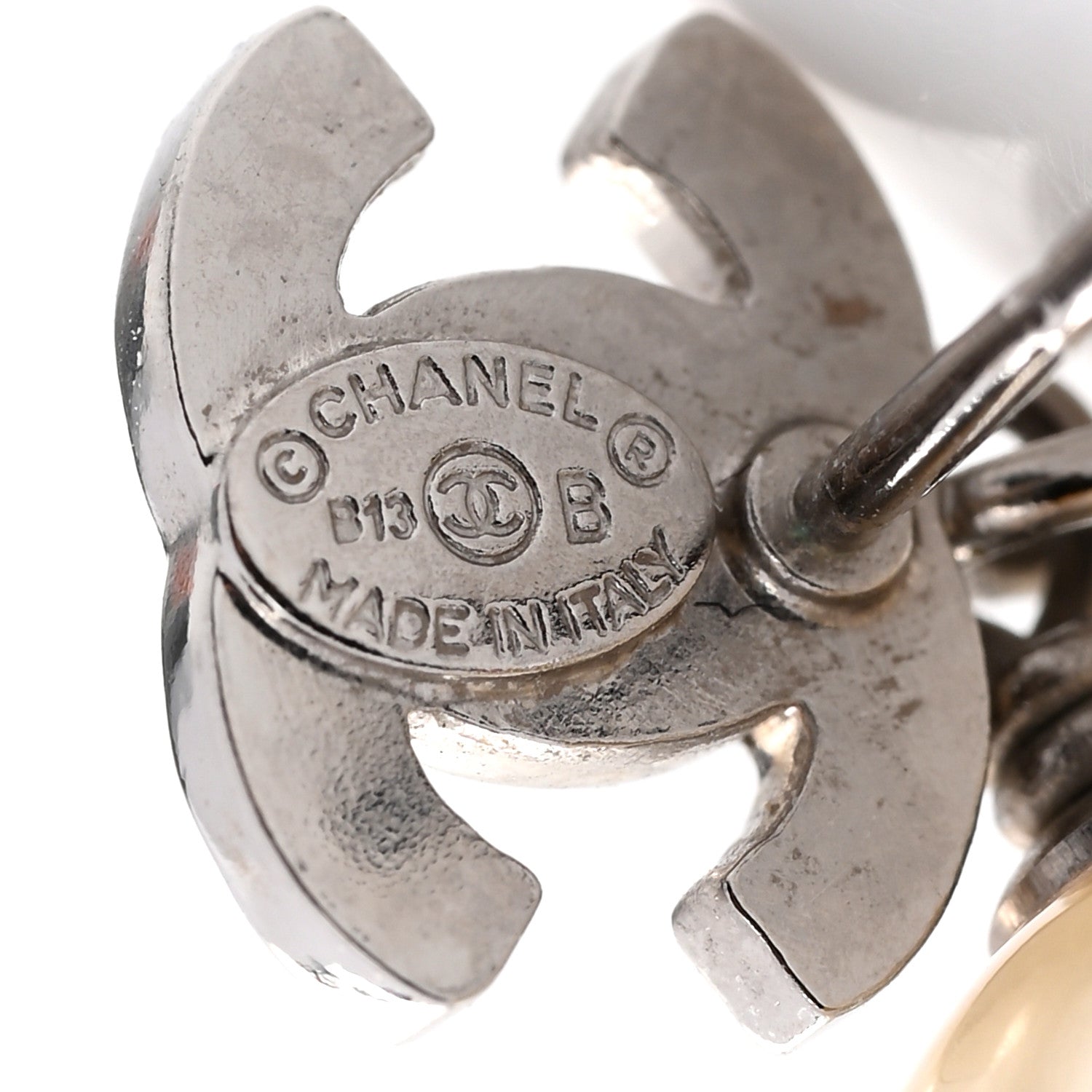 Chanel Crystal Pearl CC Drop Earrings Silver Pearly White 4 of 4