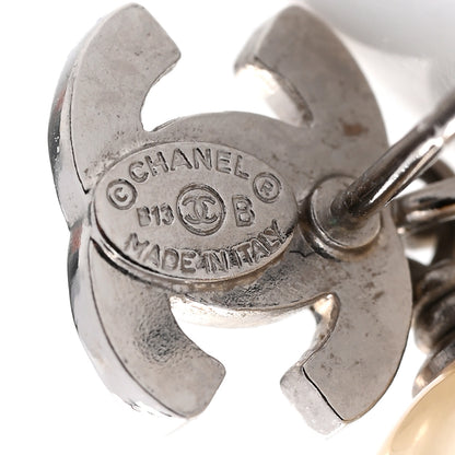 Chanel Crystal Pearl CC Drop Earrings Silver Pearly White 4 of 4