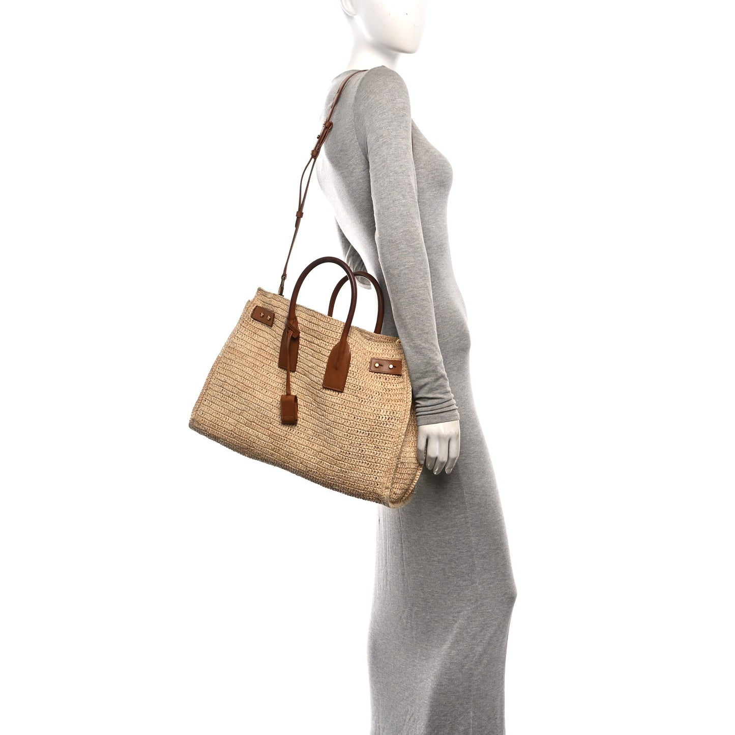Raffia Calfskin Medium Souple Sac De Jour Naturale Brick