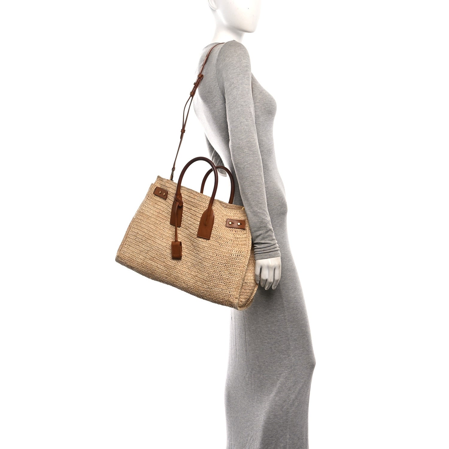 Saint Laurent Raffia Calfskin Medium Souple Sac De Jour Naturale Brick 2 of 10