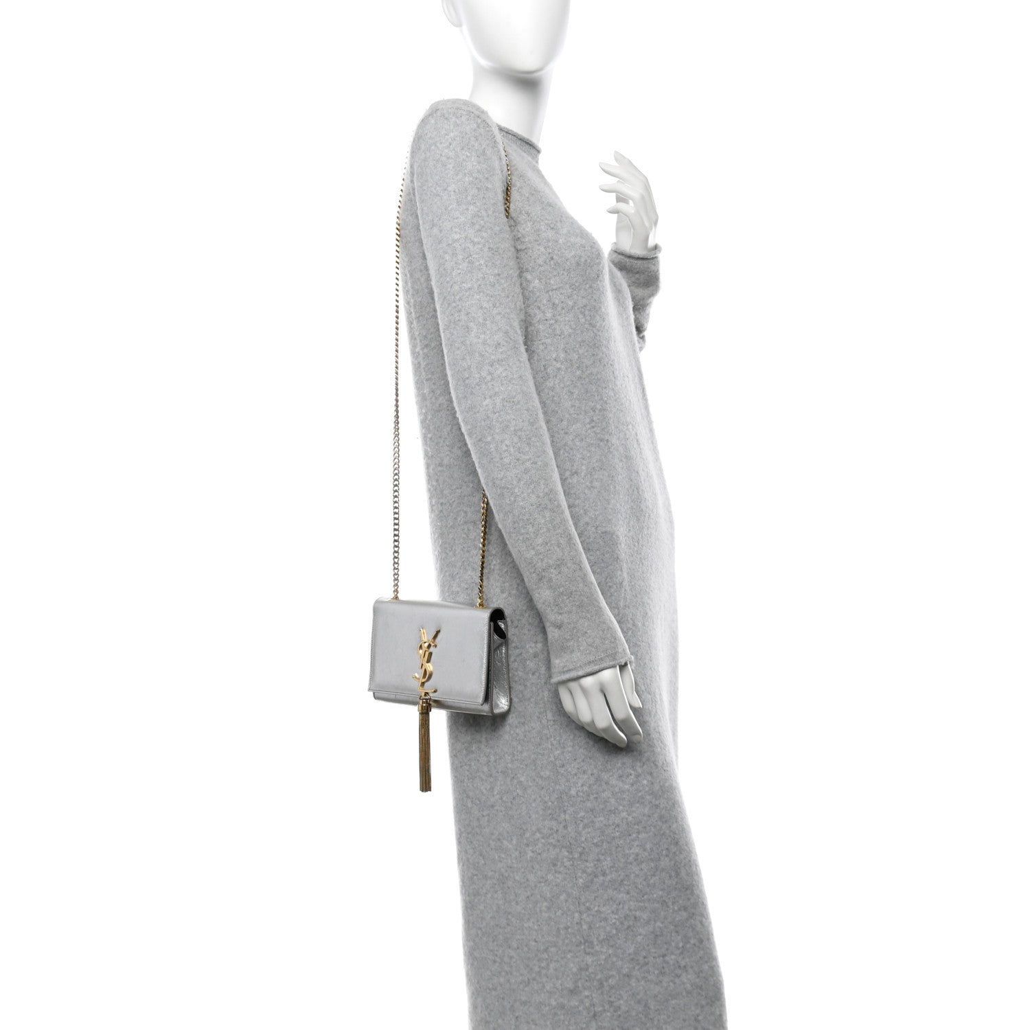 Saint Laurent Metallic Calfskin Small Classic Monogram Kate Tassel Satchel Silver 2 of 10