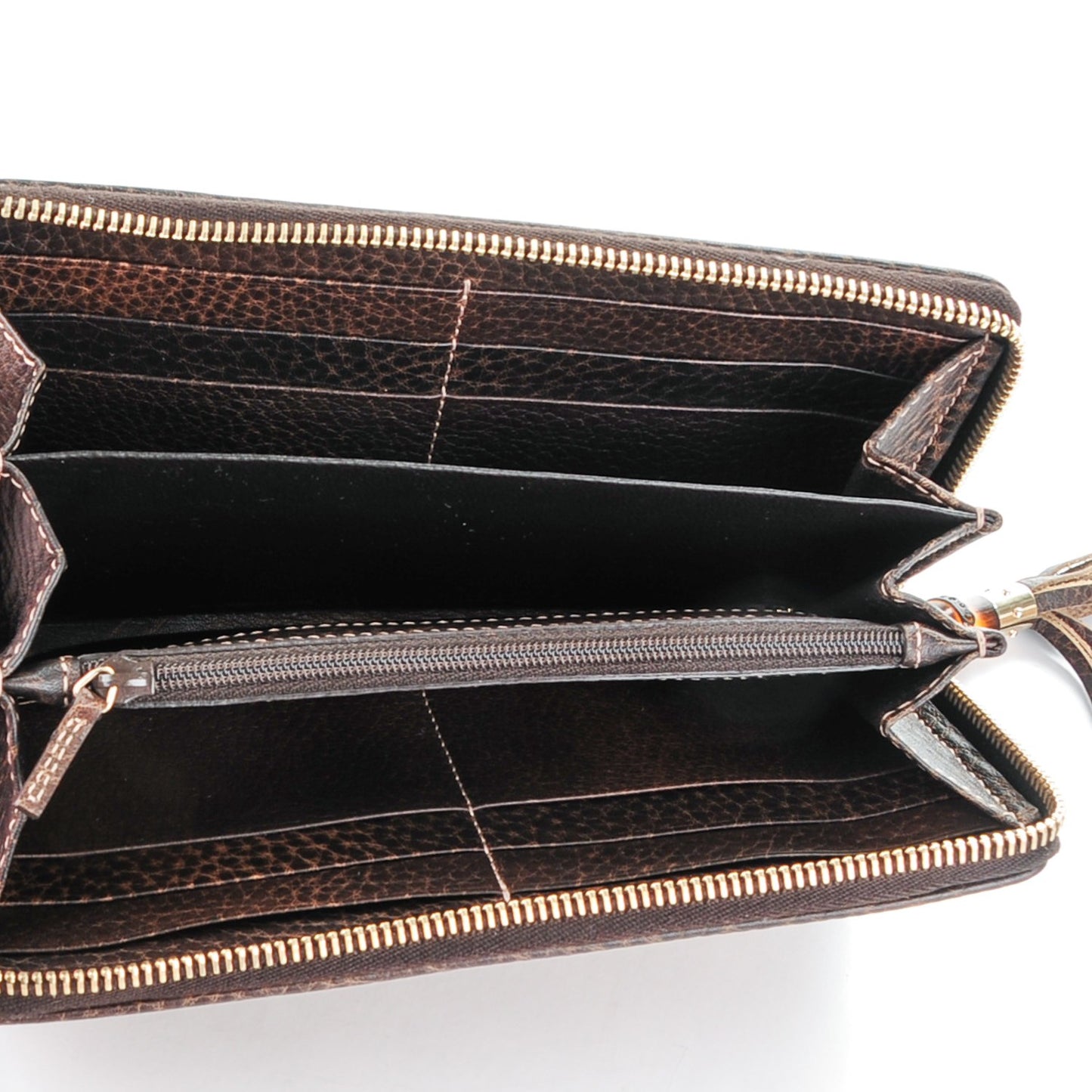 Monogram Calfskin Bamboo Tassel Zip Around Wallet Beige Ebony Chocolate