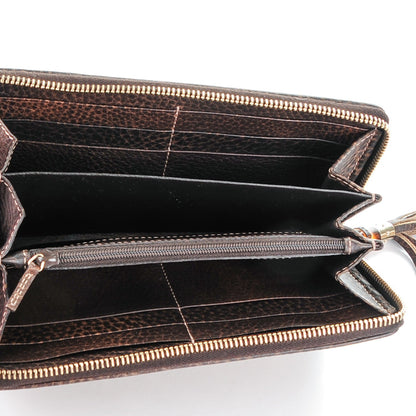Gucci Monogram Calfskin Bamboo Tassel Zip Around Wallet Beige Ebony Chocolate 5 of 8