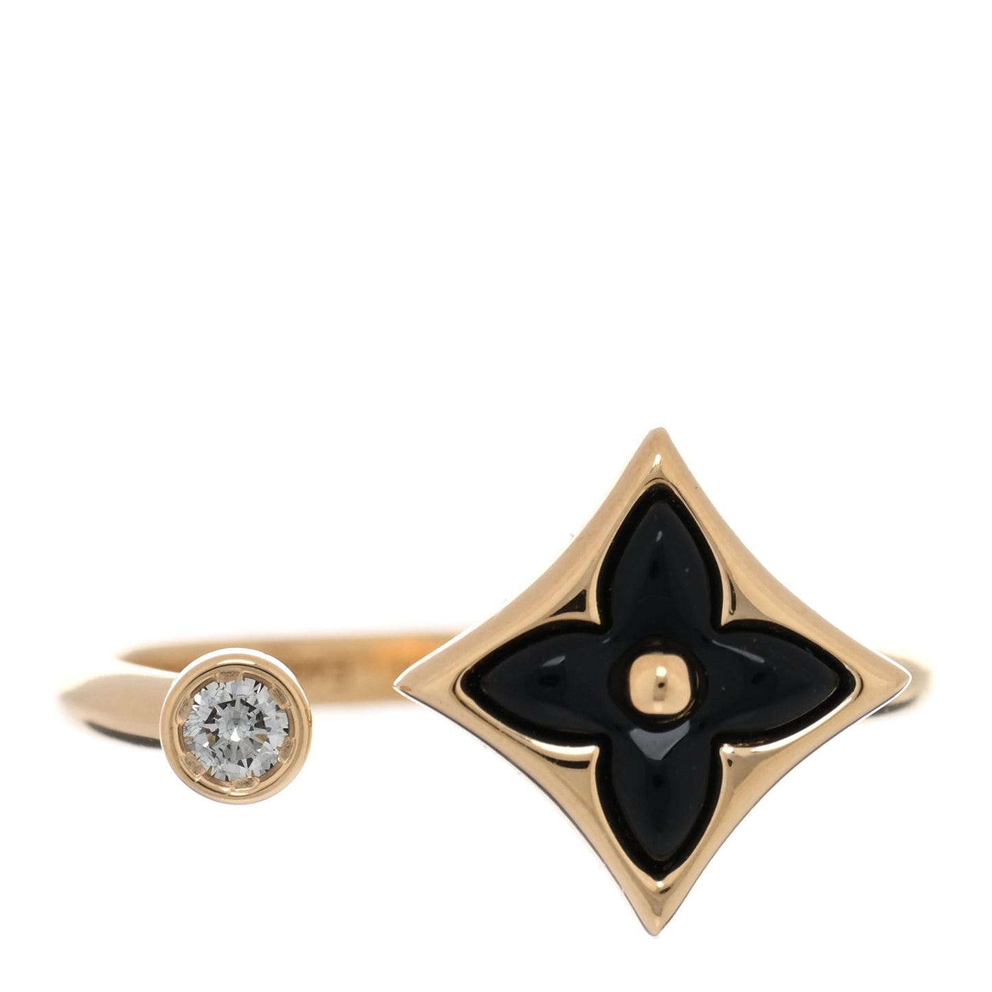 18K Yellow Gold Diamond Black Onyx Mini Color Blossom Star Ring 51 5.75