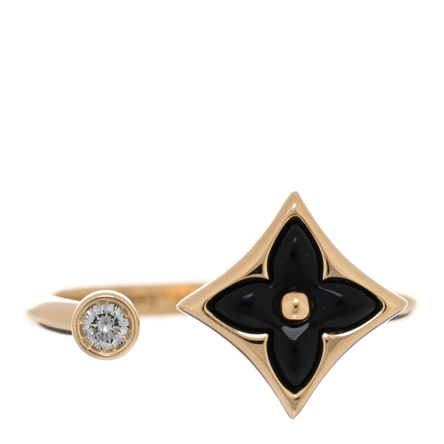 Louis Vuitton 18K Yellow Gold Diamond Black Onyx Mini Color Blossom Star Ring 51 5.75 1 of 5