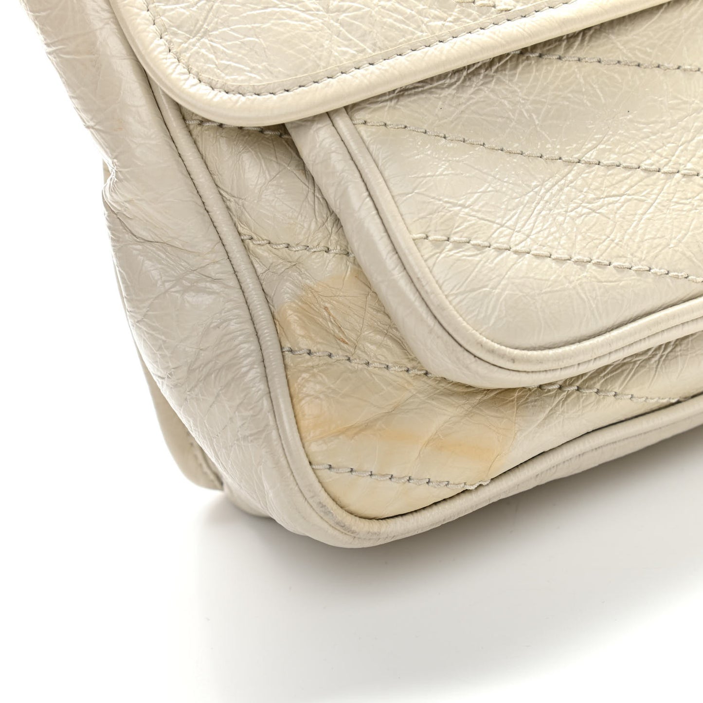 Crinkled Calfskin Matelasse Monogram Large Niki Chain Satchel Ivory