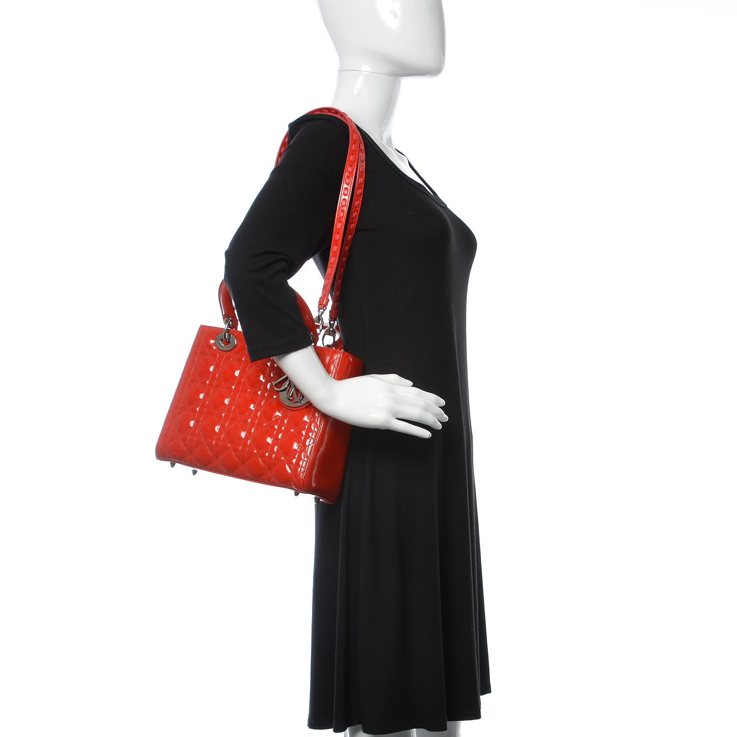 Christian Dior Patent Cannage Whipstitch Medium Lady Dior Red 2 of 13