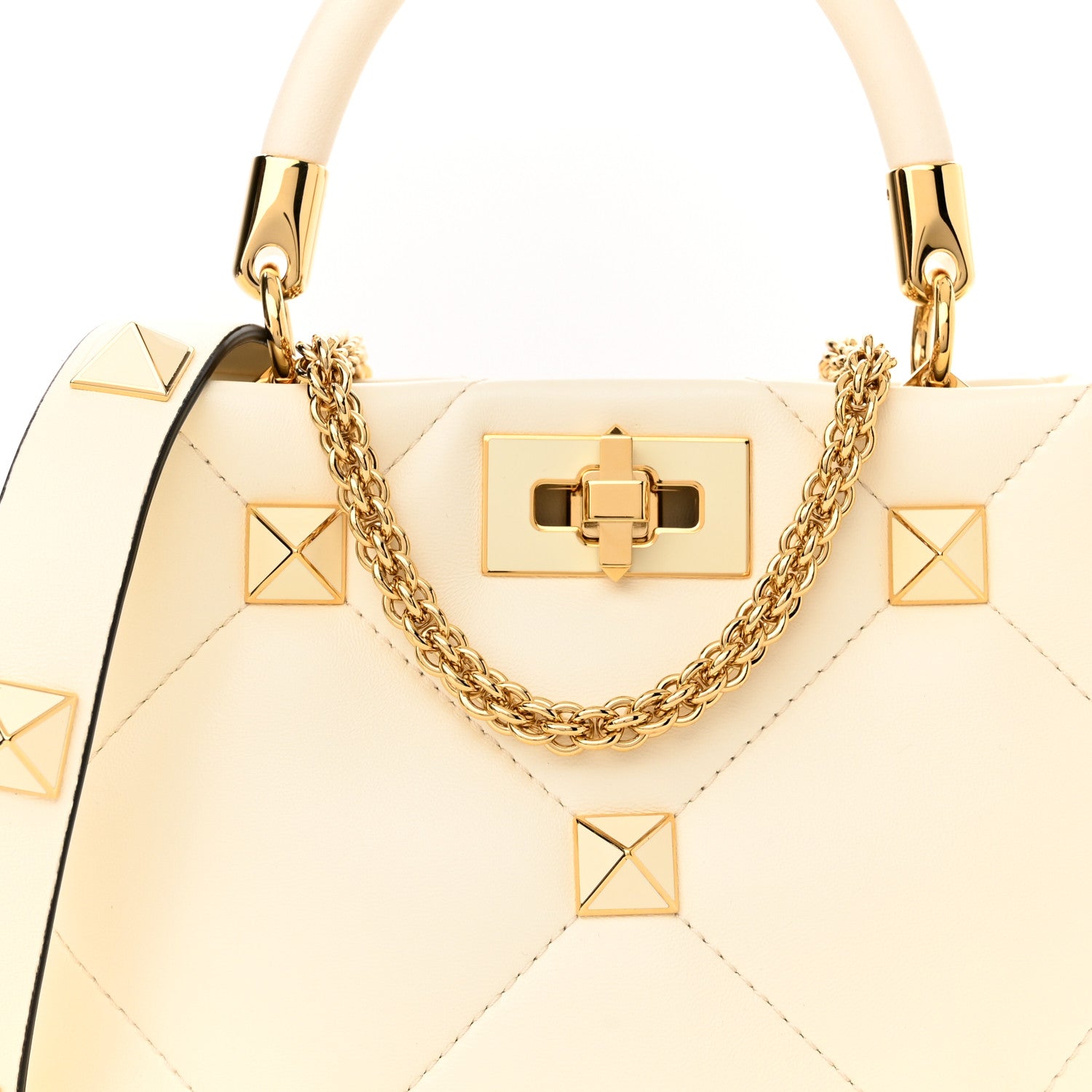 Valentino Garavani Nappa Enamel Small Roman Stud The Handle Bag Ivory 7 of 9
