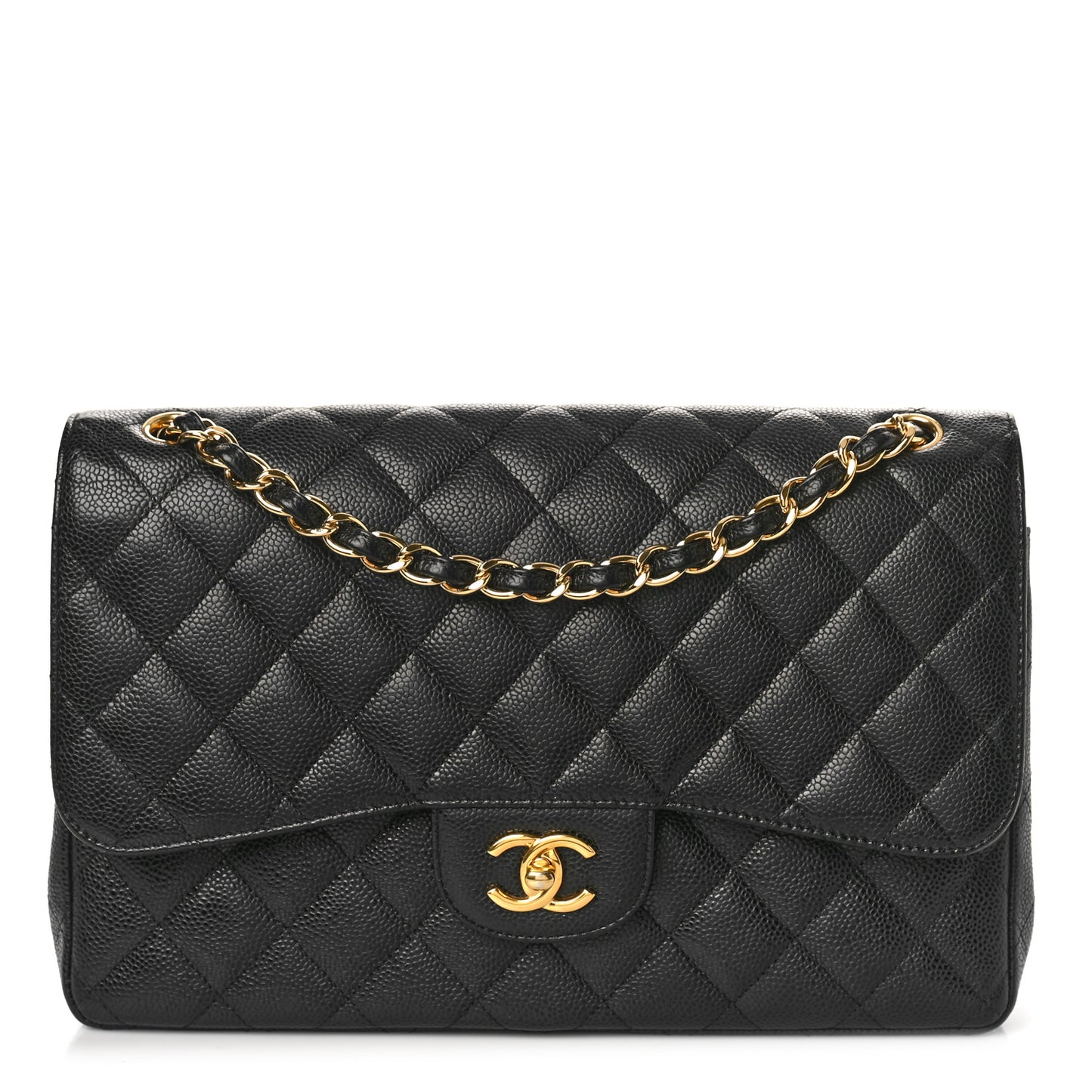 Caviar Quilted Jumbo Double Flap Black