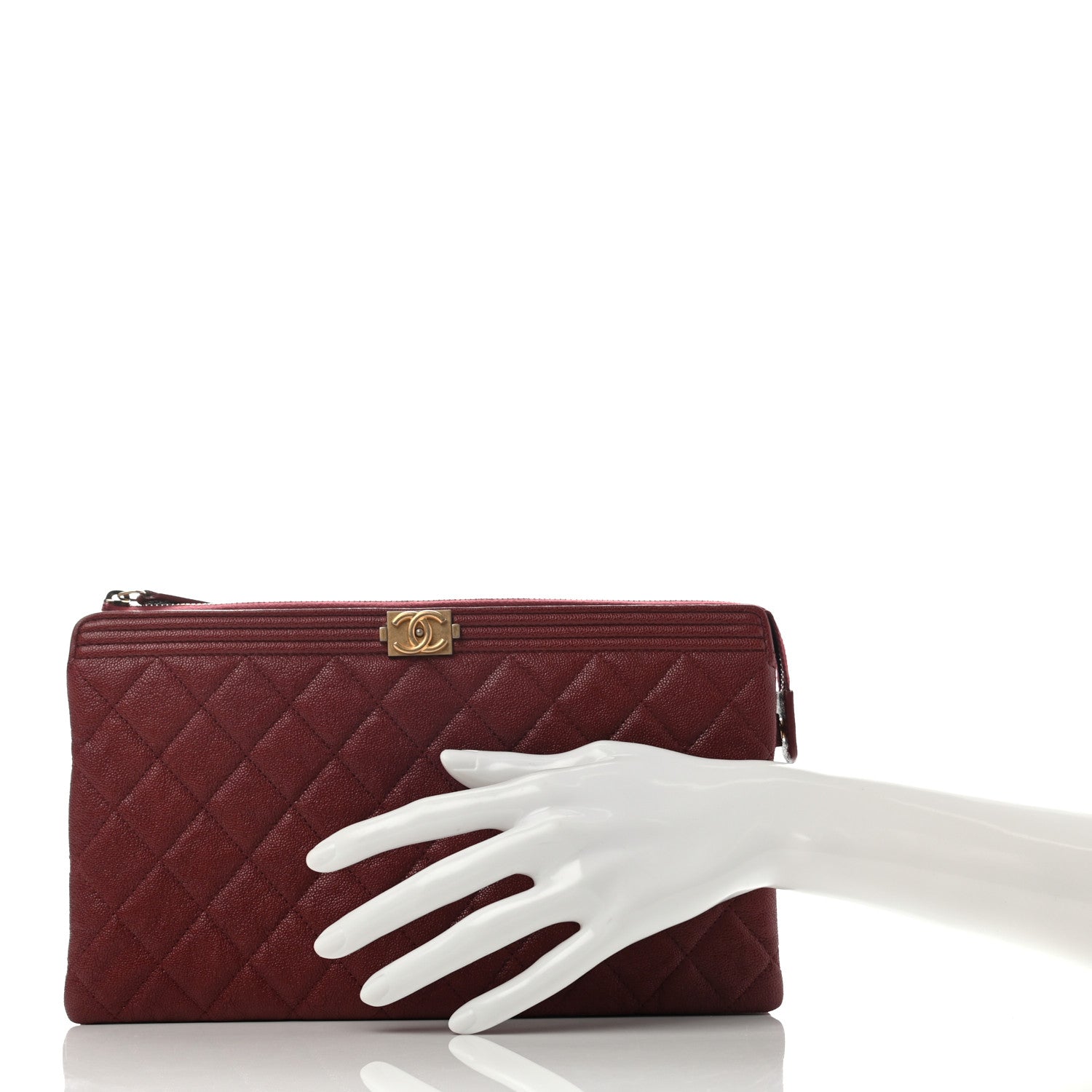 Chanel Caviar Quilted Small Zipped Boy Pouch Burgundy 2 of 7