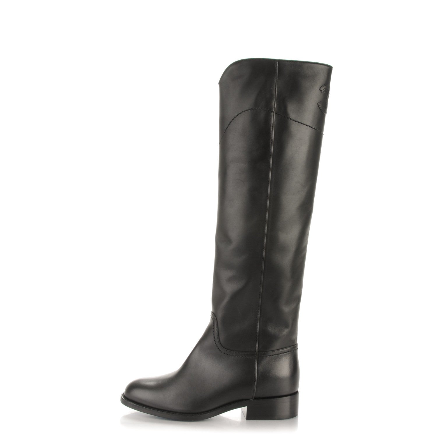 Chanel Calfskin Ascot Knee High CC Boots 35 Black 1 of 8